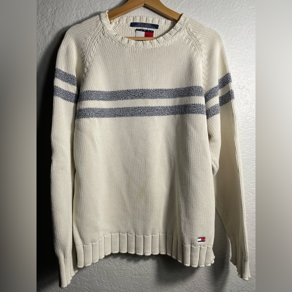 Tommy Hilfiger Cream Sweater with Blue Stripes